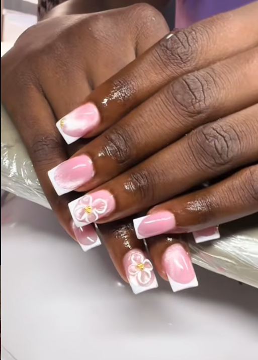 Pink floral nail design