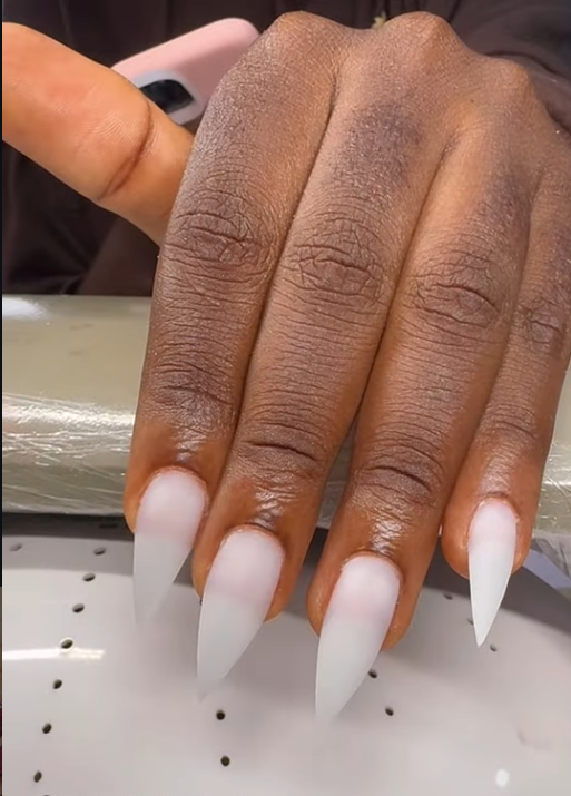 White pointed nails